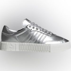 NEW Adidas Sambarose Silver Metallic platform Sneaker Sz 8
